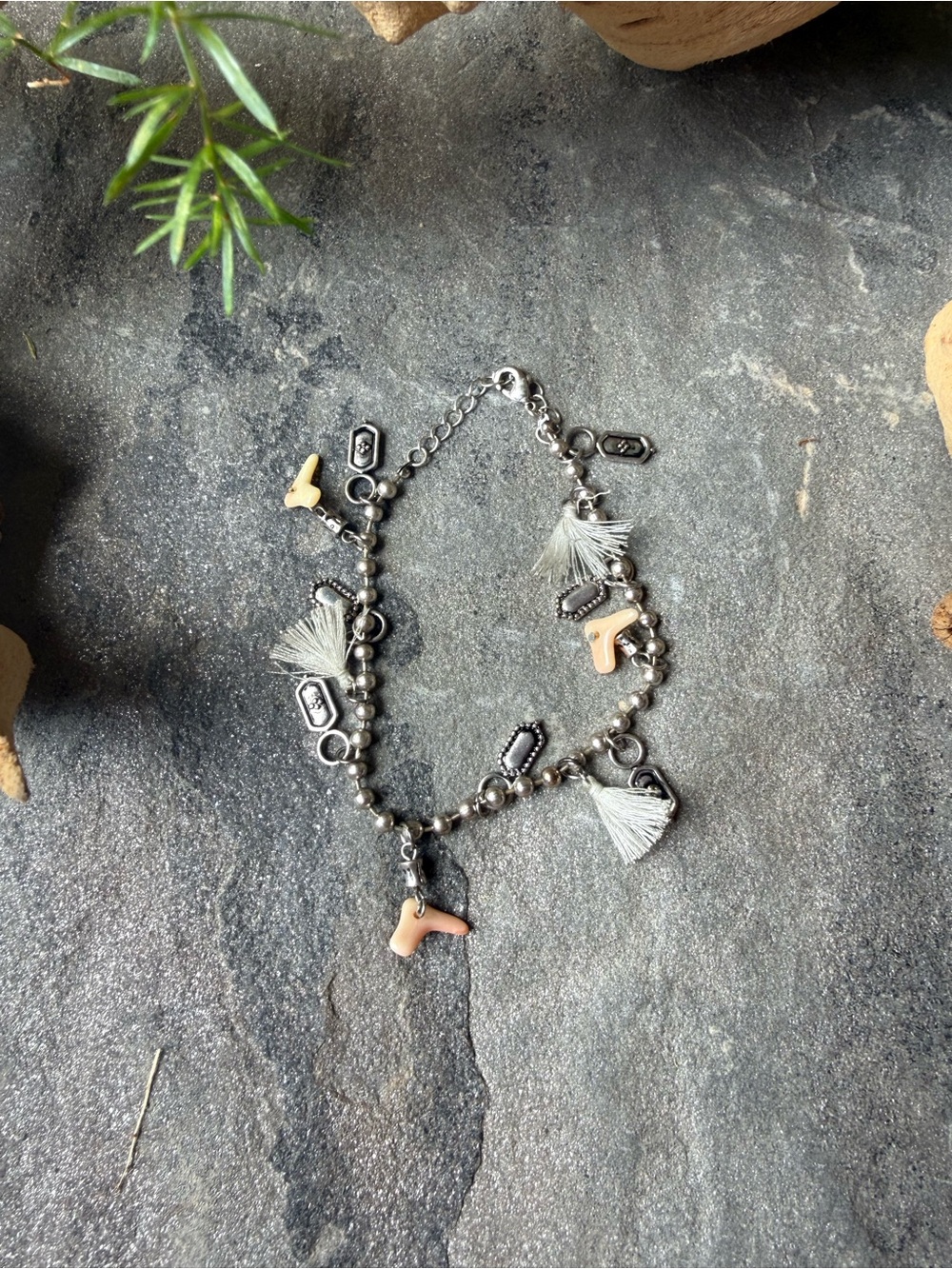 New Free People- Beaded Charm Anklet with Coral Accents